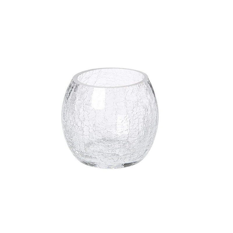 Bougeoir photophore en verre craquelé, en location chez Pink Event