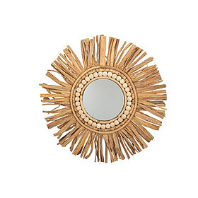 Miroir Agadir Feuilles de Palme Naturelles et Perles Ivoires PM Diam 40 cm, en location chez Pink Event