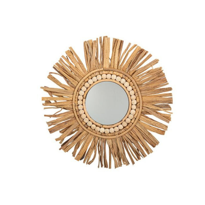 Miroir Agadir Feuilles de Palme Naturelles et Perles Ivoires PM Diam 40 cm, en location chez Pink Event