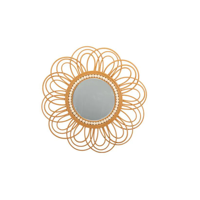 Miroir Safi Camel et Perles Ivoires - Diam 58,5 cm, en location chez Pink Event
