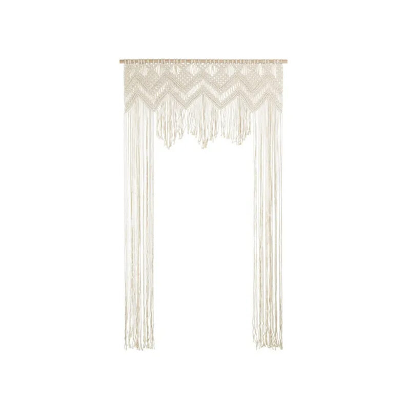 Rideau macramé blanc cassé, en location chez Pink Event