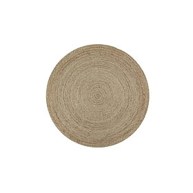 Tapis rond tressé en jute, en location chez Pink Event