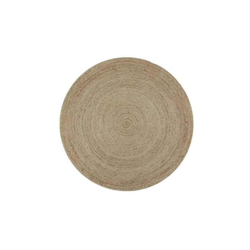 Tapis rond tressé en jute, en location chez Pink Event