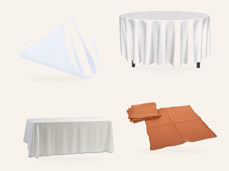 Nappes, serviettes et chemins de table : quelques articles de la catégorie, en location chez Pink Event